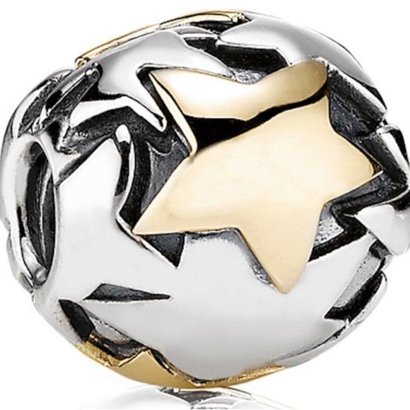 Pandora charm -Gold Stars - two toned sterling silver and 14 K - Picture 1 of 2